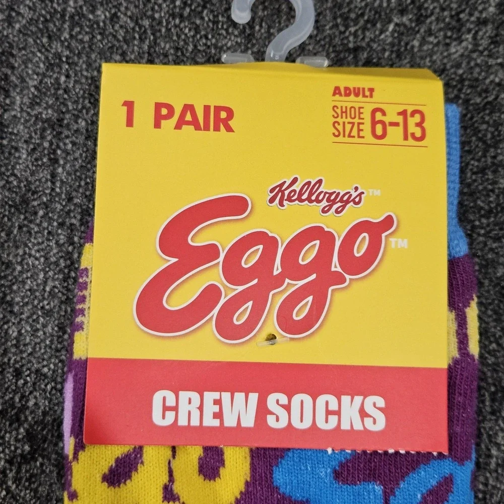 NEW Eggo Waffles Adult Crazy Universe 1 Pair Crew Socks Shoe Size 6-13 Novelty